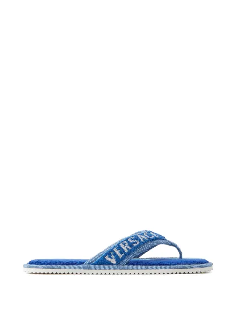Versace Home logo-embroidered terry-cloth sandals Blue 10253281A18366