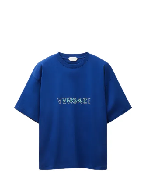Versace embroidered-logo cotton-jersey regular T-shirt Blue 10259461A18391