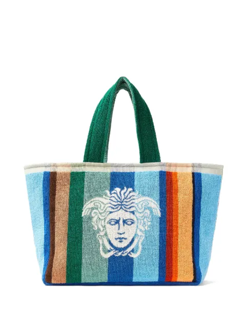 Versace striped cotton-terry jacquard tote bag Blue 10253301A18366