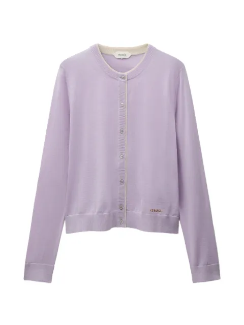 Versace contrast-trim logo-embroidered cardigan Purple 10244001A17823