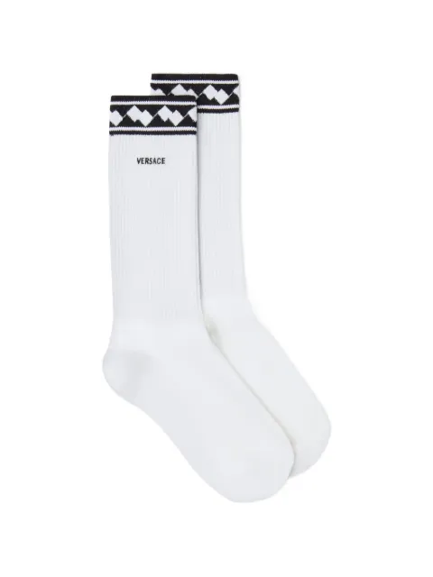 Versace embroidered cotton ribbed socks White 10231531A18839