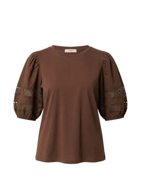 TWINSET lace-detail puff-sleeve T-shirt Brown 261TT2260