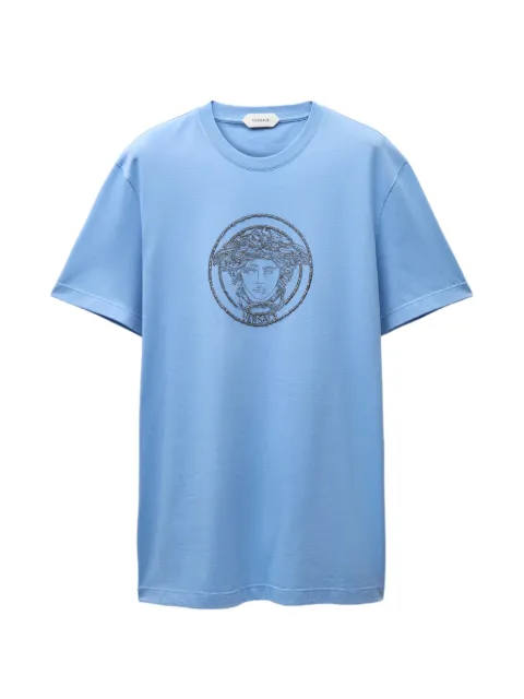 Versace embroidered-logo cotton-jersey slim T-Shirt Blue 10264521A18773