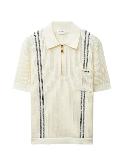 Versace embroidered-logo cotton knit polo shirt Neutrals 10253531A18352