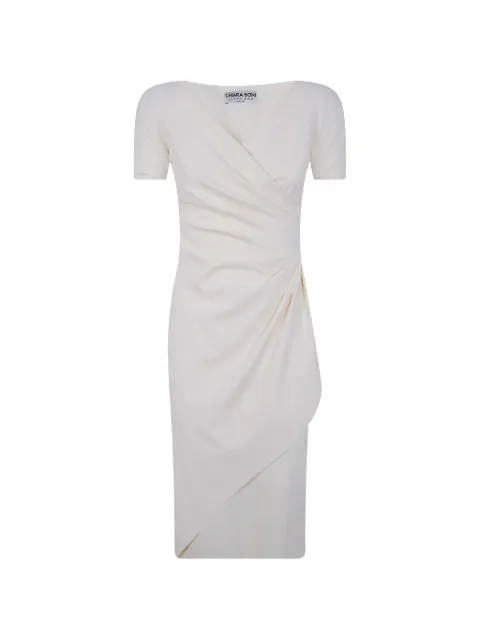 CHIARA BONI La Petite Robe ruched wrap-design midi dress Neutrals ABCCHARISSEMCBS