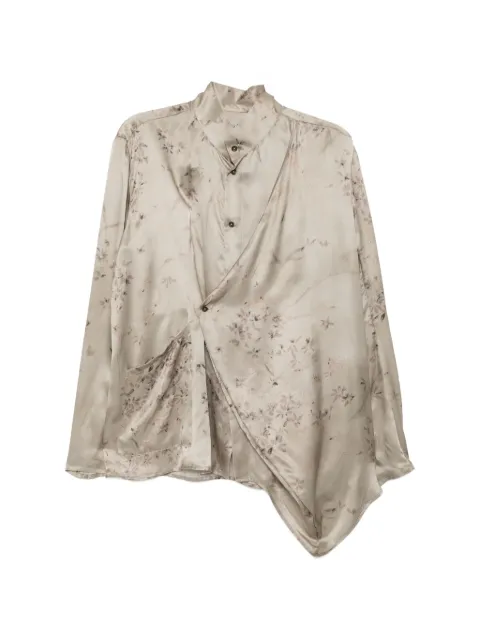 CHIAHUNG SU hand-printed Mandarin collar shirt Neutrals SS26MS25HPSL