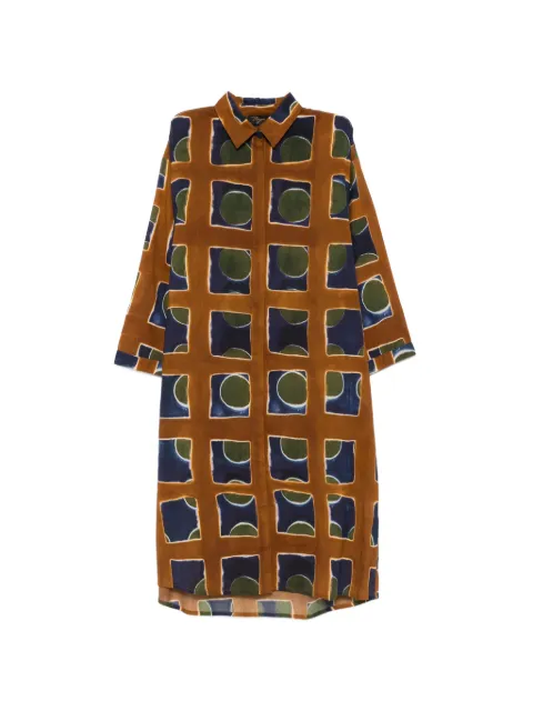YAVI Tiara geometric-pattern midi dress Brown J47TIARA