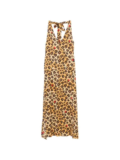 alessandro enriquez animal-print tie-neck maxi dress Yellow D098VIANIMAL