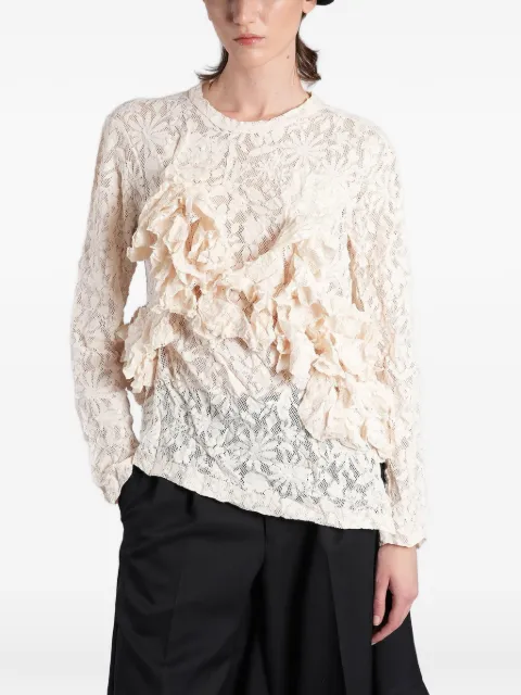 Comme Des Garçons ruffled floral-lace sweater Neutrals GQT020