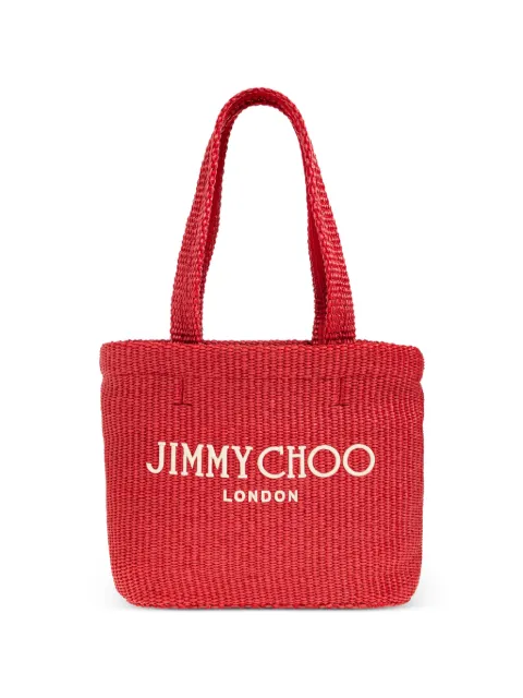Jimmy Choo embroidered woven tote bag Red BEACHTOTEEWMJYN