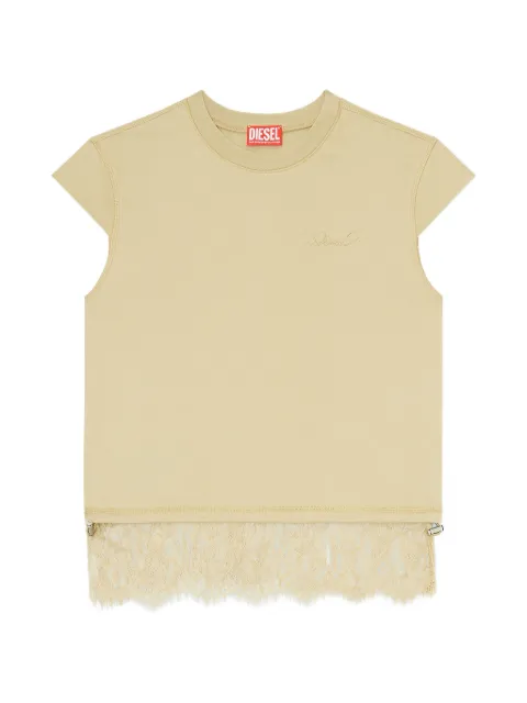 Diesel jersey T-shirt with lace hem Neutrals A232430IHCH