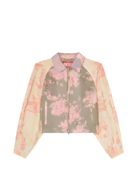 Diesel floral bomber jacket in crinkled acetate Neutrals A233450BKCN