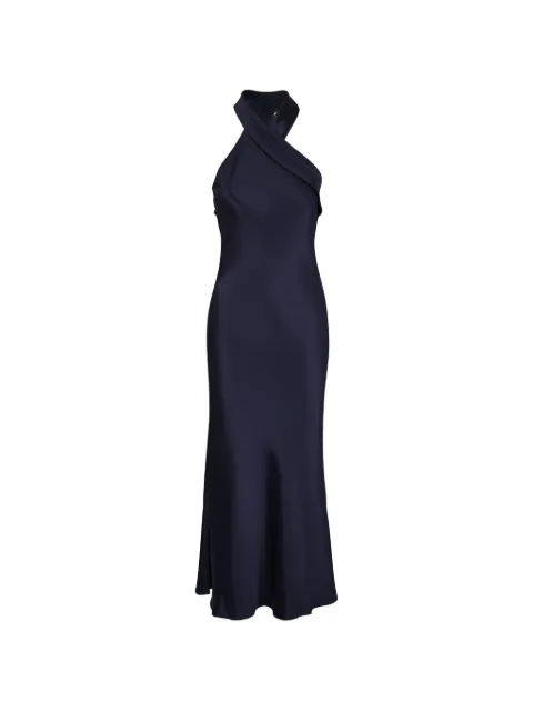 Galvan London Pandora halterneck fluid maxi dress Blue CD1003MIDNIGHT