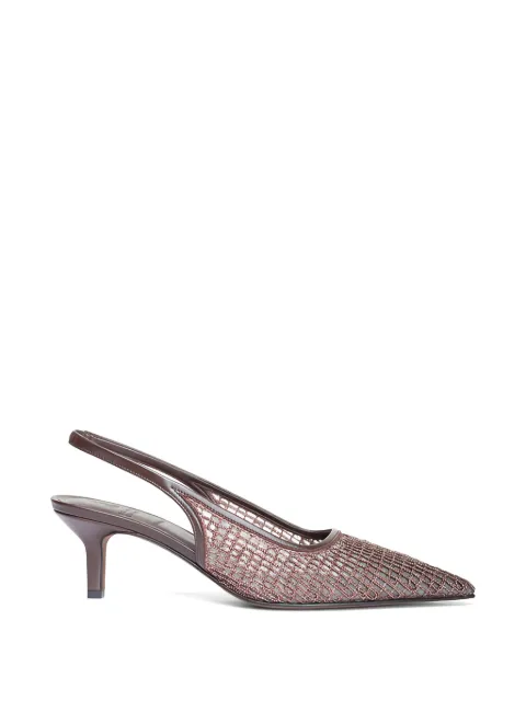 Brunello Cucinelli Monili-embellished mesh pumps Brown MZSFC3215C8279