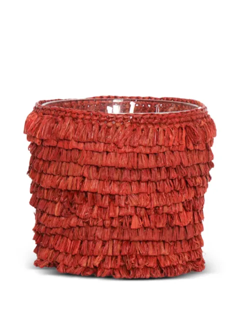 IBELIV fringed raffia-cover candle Red WOODMEDIUM