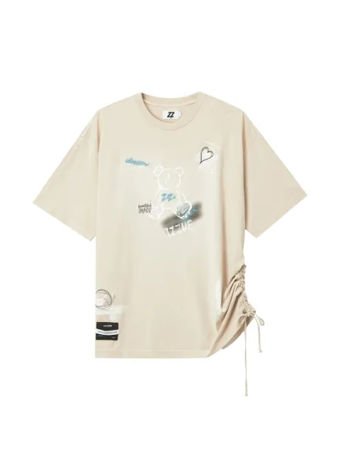 izzue drawstring graphic-print T-shirt Neutrals IZXTPW00908X