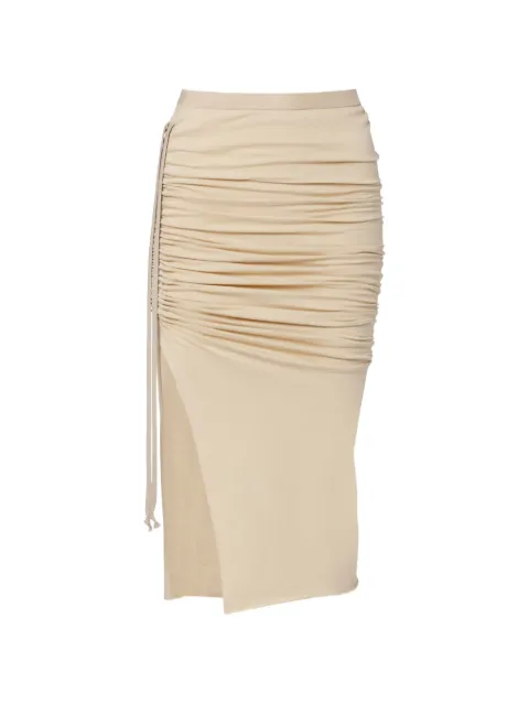 Rick Owens Lilies Edfu ruched side-slit midi skirt Neutrals LI01F7320