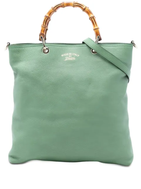 Gucci Pre-Owned 2016-2025 Tall Leather Bamboo Shopper Tote satchel Green BVKCO4QT5ICKHCR4