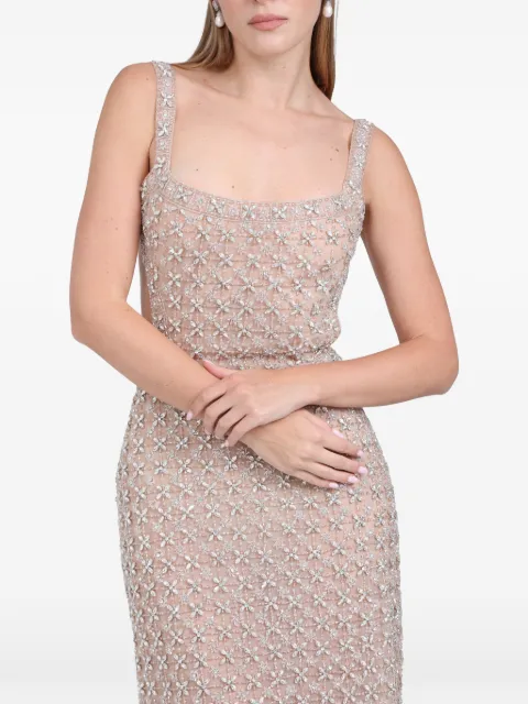 Dina Melwani crystal square-neck midi dress Neutrals DMSS26170172