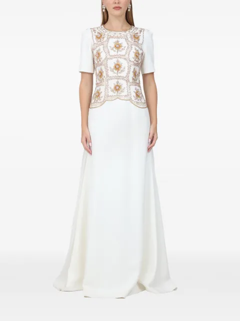 Dina Melwani floral embroidered maxi dress White DMSS26170174