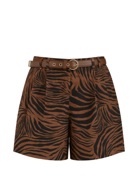 Max Mara belted zebra-print cotton shorts Brown 2616141022600