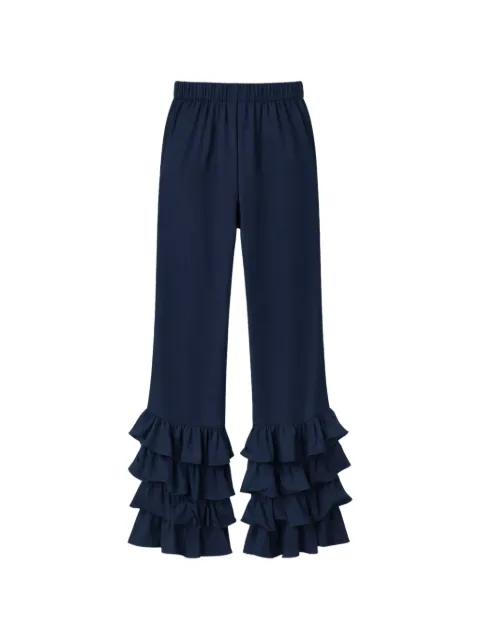 SILK95FIVE ruffled-detail trousers Blue FRILLINAVY