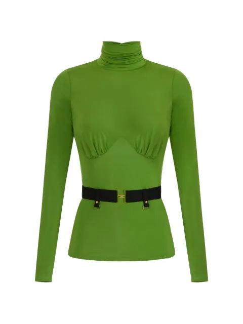 Elisabetta Franchi turtleneck top in lightweight crêpe jersey fabric Green MD01962E2