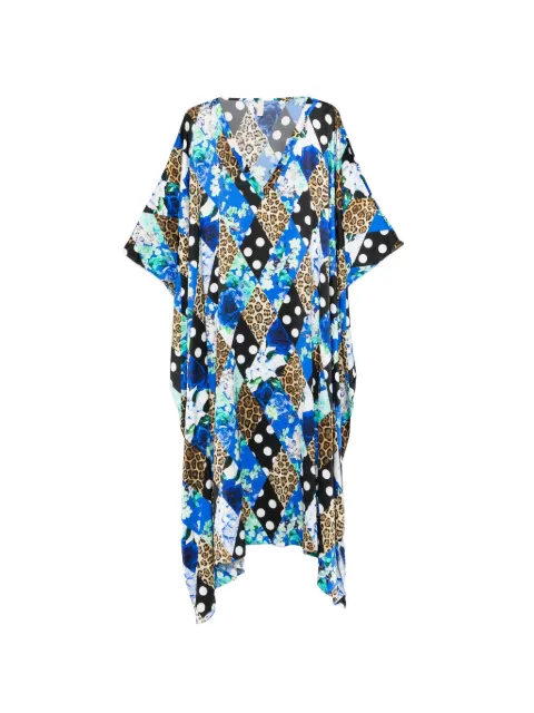 Dolci Follie leopard-print polka-dot kaftan Blue MIXEDLEOPARDPOLKADOTBLOSSOMSILKKAFTAN