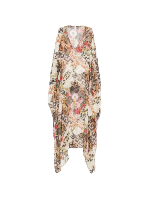 Dolci Follie greek meander maxi kaftan Neutrals GREEKMEANDERBLOSSOMSILKKAFTAN