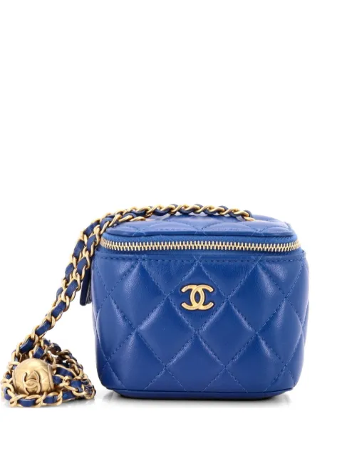CHANEL Pre-Owned Pearl Crush Vanity Case with Chain Quilted Lambskin Mini clutch bag Blue VFEVUU425ZHRRGUK