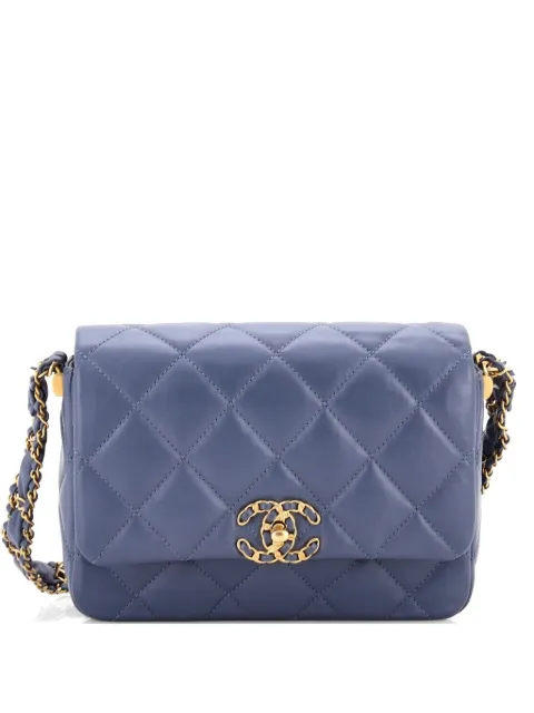 CHANEL Pre-Owned 19 Braided Strap Flap Bag Quilted Aged Calfskin Small shoulder bag Blue 59IIGP9GY38HFANX