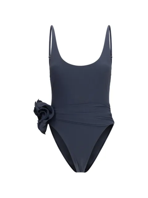 Magda Butrym floral-detail ruched swimsuit Blue 801526