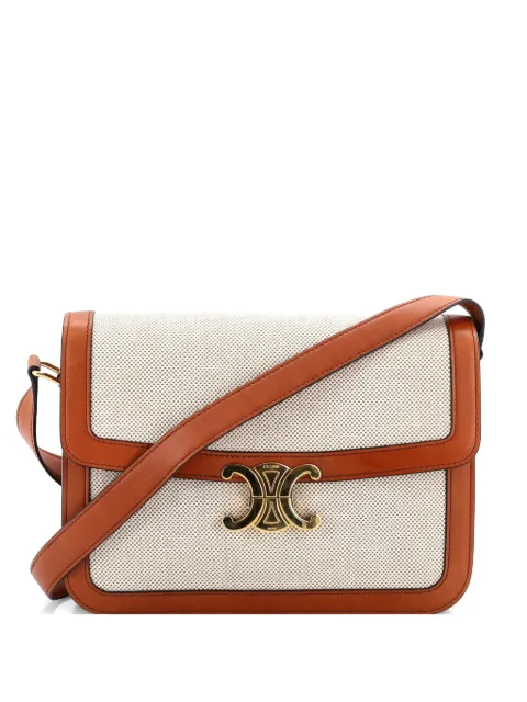 Celine Pre-Owned Triomphe Shoulder Bag Canvas with Leather Medium crossbody bag Brown U0OIZTALGHNEVNNB