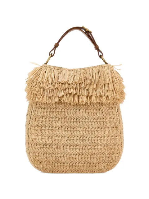 Saint Laurent Roady raffia fringed tote bag Neutrals 862920GAAGC