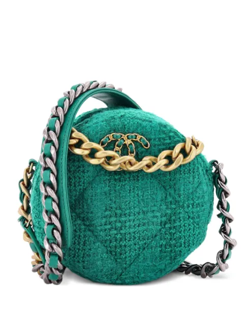 CHANEL Pre-Owned 19 Round Clutch with Chain and Coin Purse Quilted Tweed and Lambskin crossbody bag Green 7JNEXFDXE8Q0MK4Y