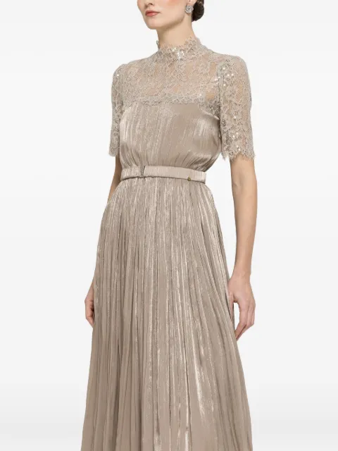 NISSA lace-panel chiffon midi dress Neutrals RS16516
