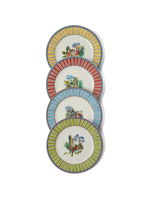 Lisa Corti Jungle Parrot porcelain dessert plates (set of four) White 0DSTPLATEPCL4JGPASSDIAM19