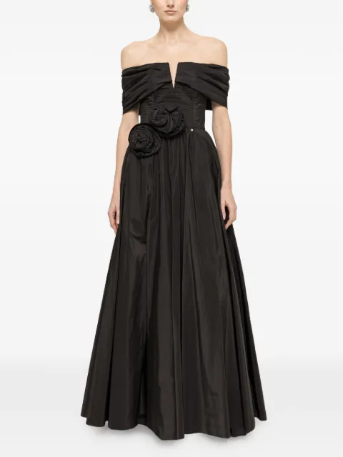 NISSA floral-applique taffeta maxi dress Black RS15821