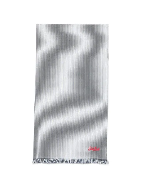 MC2 Saint Barth Foutas Seersucker stripe-pattern embroidered beach towel Blue FOUT014