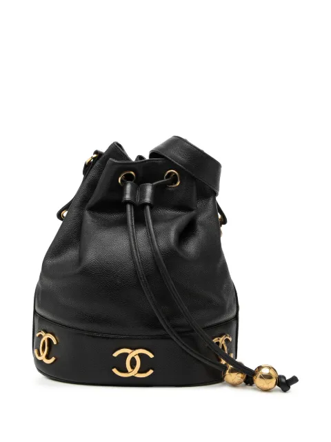 CHANEL Pre-Owned 1996-1997 Caviar Triple CC Drawstring bucket bag Black KD87D3CQ4UPLYRA1