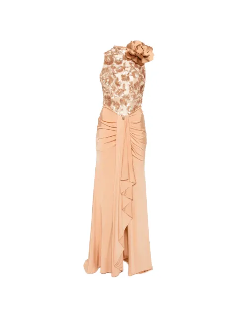 Babylone Paris sequin-embellished floral-appliqué maxi dress Neutrals WS00904