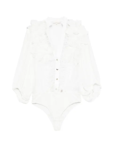 Babylone Paris floral-appliqué lace-trim bodysuit White S00359