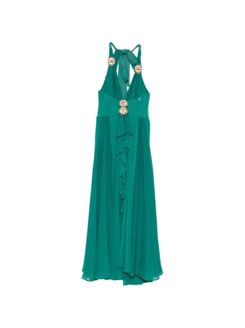 Babylone Paris flower-embellished ruffled maxi dress Green WS00901