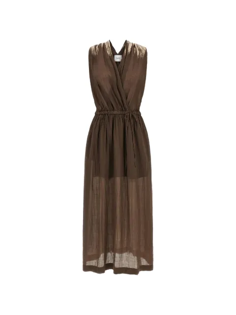Nude laminated paint V-neck dress Brown 1103E2642708