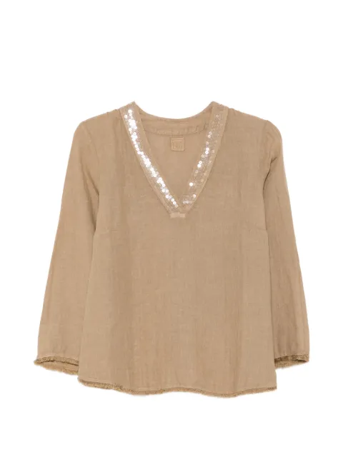 120% Lino V-neck blouse Brown 33ALIW1PL30000115