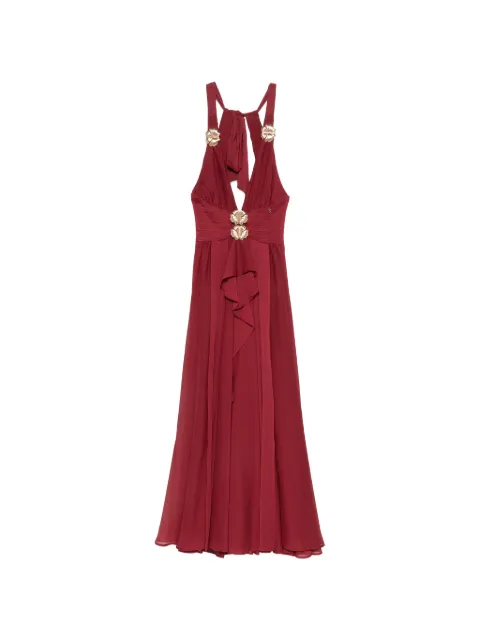 Babylone Paris flower-embellished ruffled maxi dress Red WS00901