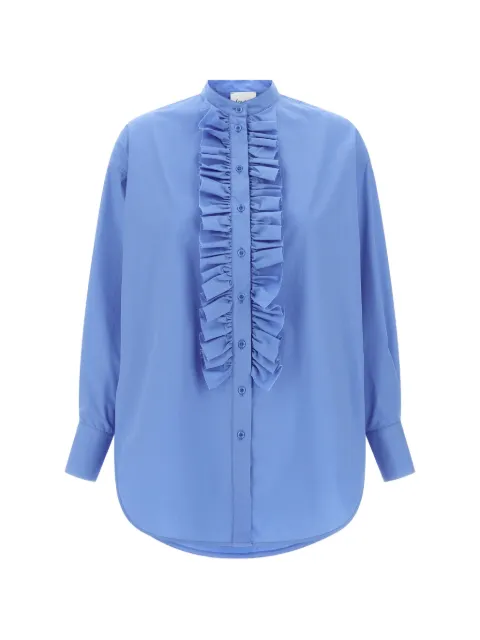 Nude ruffled-trim cotton shirt Blue 1103E26388117