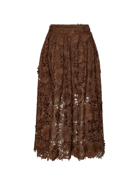 ROTATE BIRGER CHRISTENSEN floral lace midi skirt Brown 1156222037SOIL