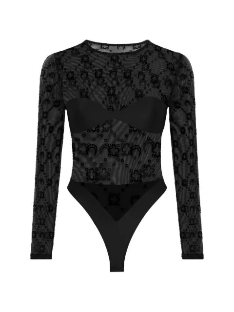 Marine Serre Moonogram long-sleeve bodysuit Black WTO474ACJER0005BK99