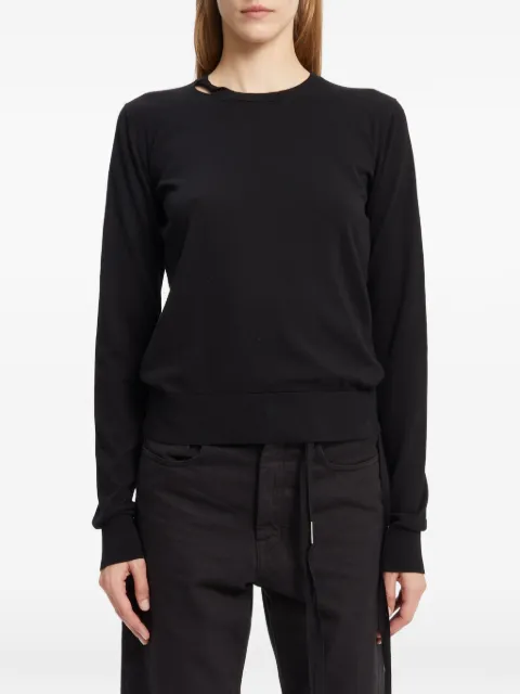 Ann Demeulemeester cut-out fine-knit long-sleeved T-shirt Black B0012515KN055